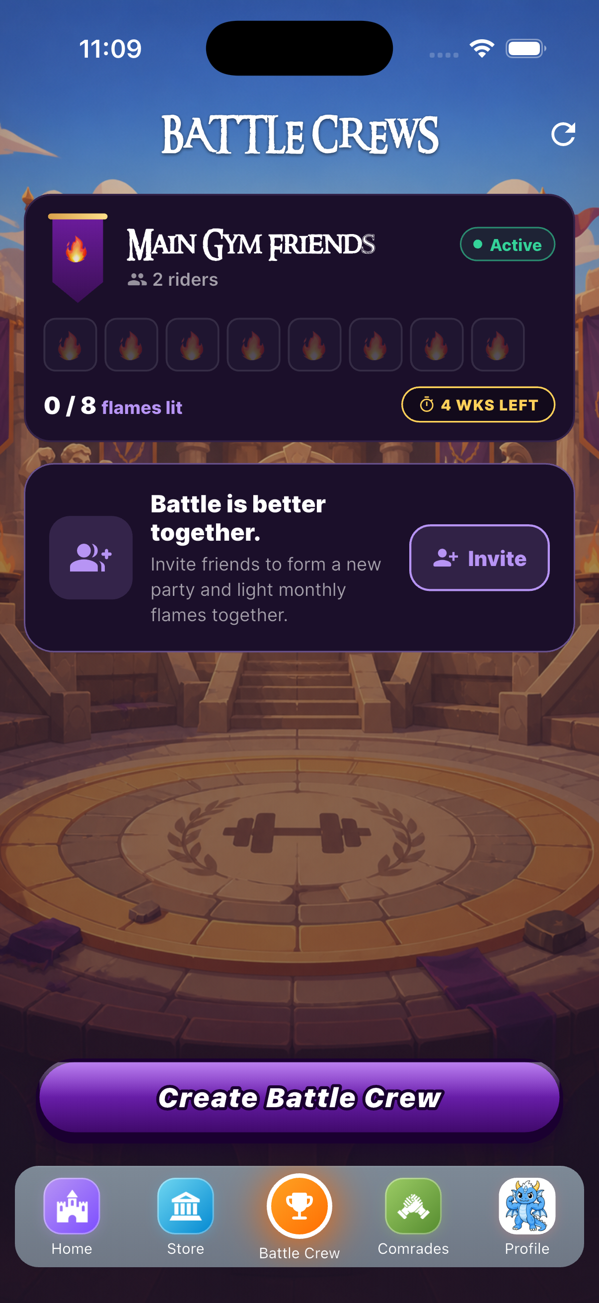 MythFit profile and stats screen